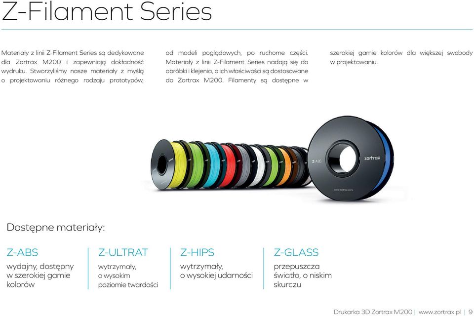 Materiały z linii Z-Filament Series nadają się do obróbki i klejenia, a ich właściwości są dostosowane do Zortrax M200.