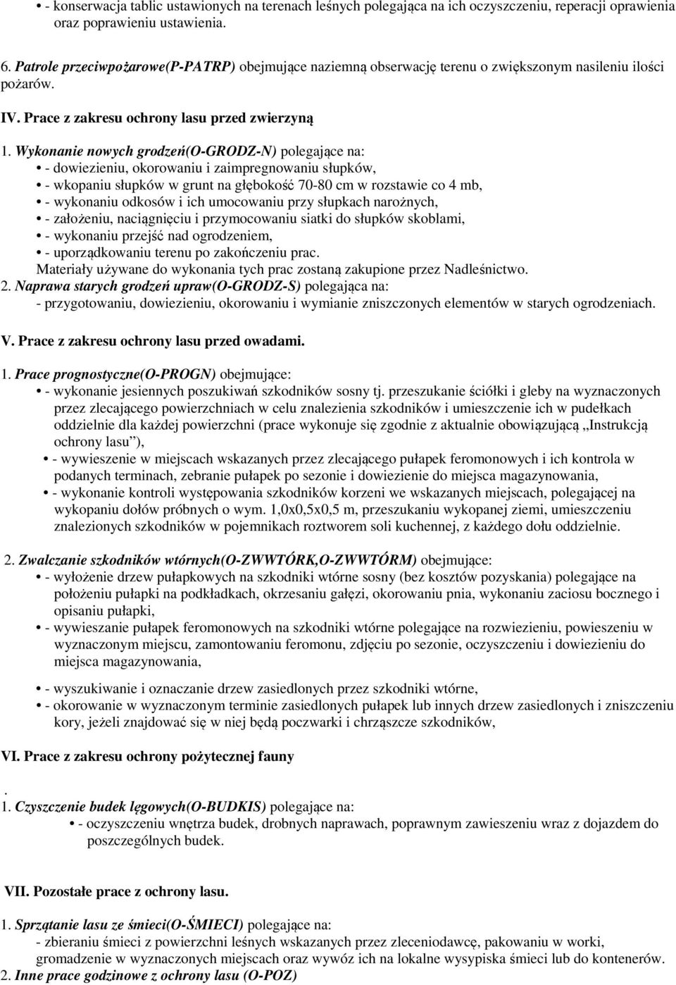 Wykonanie nowych grodzeń(o-grodz-n) polegające na: - dowiezieniu, okorowaniu i zaimpregnowaniu słupków, - wkopaniu słupków w grunt na głębokość 70-80 cm w rozstawie co 4 mb, - wykonaniu odkosów i ich