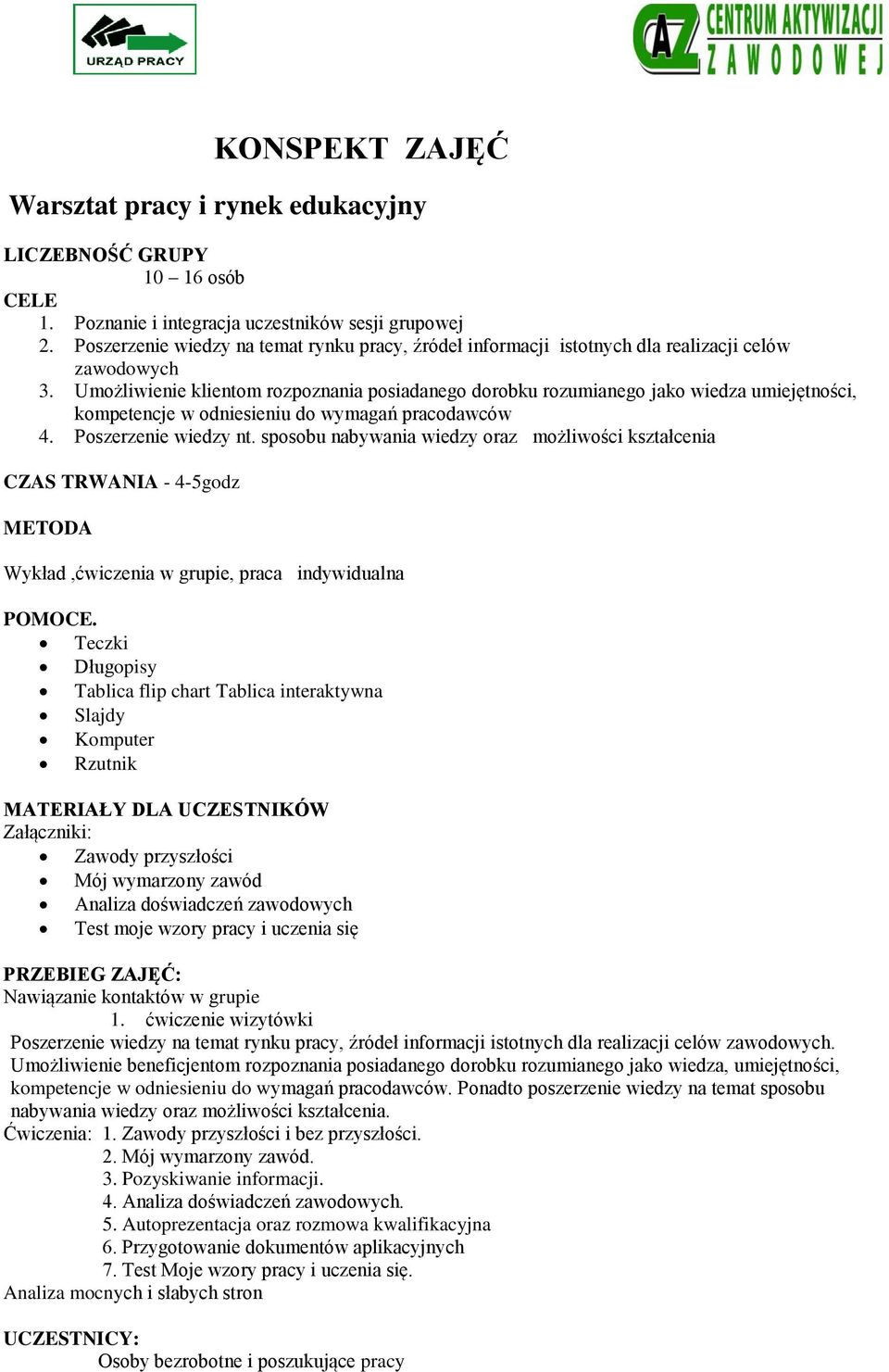 KONSPEKT ZAJĘĆ. Warsztat pracy i rynek edukacyjny - PDF Free Download