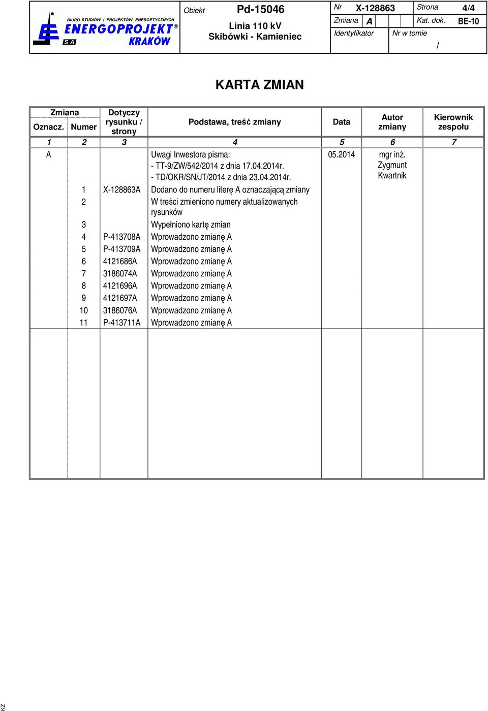 - TD/OKR/SN/JT/2014 z dnia 23.04.2014r. 05.2014 mgr inż.