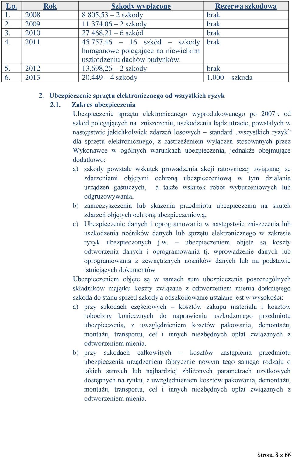 Ubezpieczenie sprzętu elektronicznego od wszystkich ryzyk 2.1. Zakres ubezpieczenia Ubezpieczenie sprzętu elektronicznego wyprodukowanego po 2007r.