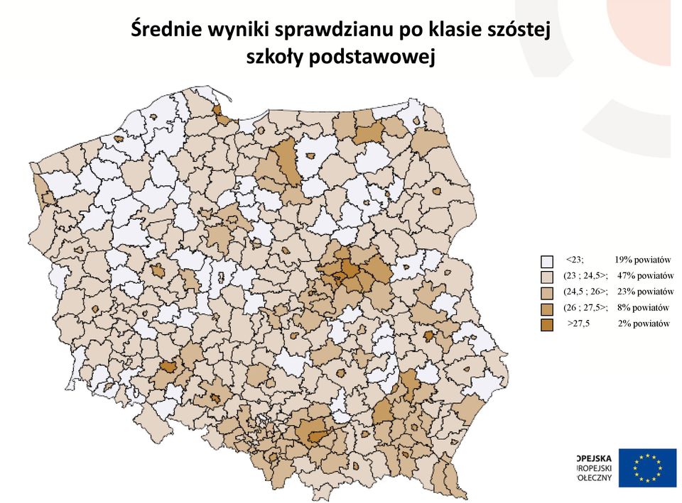 powiatów (23 ; 24,5>; 47% powiatów (24,5 ;