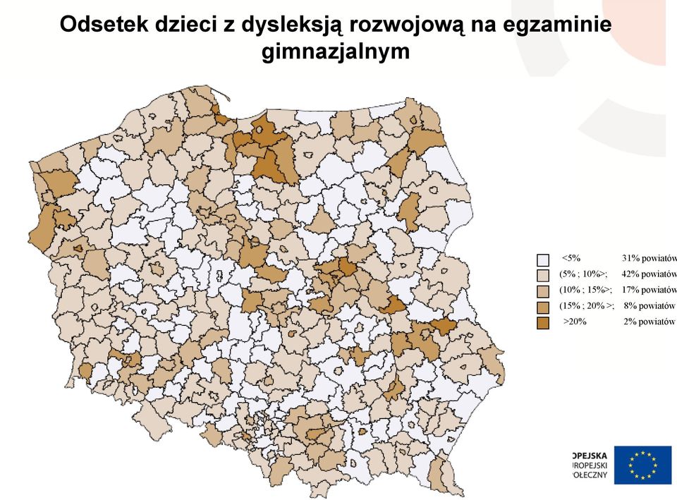 powiatów <5% 31% powiatów (5% ; 10%>; 42%