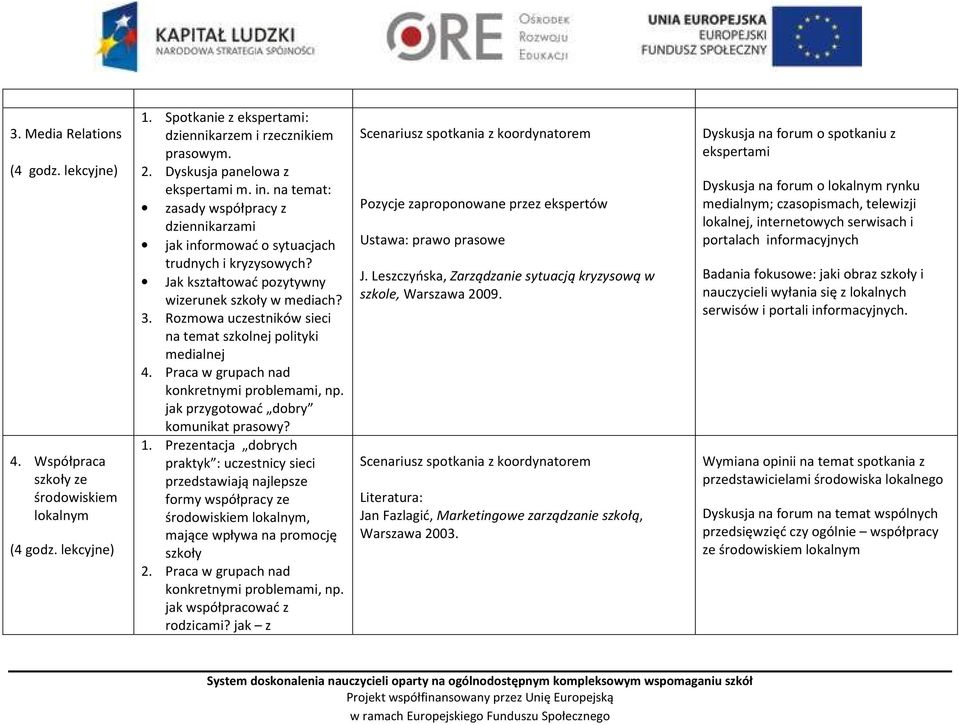 Rozmowa uczestników sieci na temat szkolnej polityki medialnej 4. Praca w grupach nad konkretnymi problemami, np. jak przygotować dobry komunikat prasowy? 1.