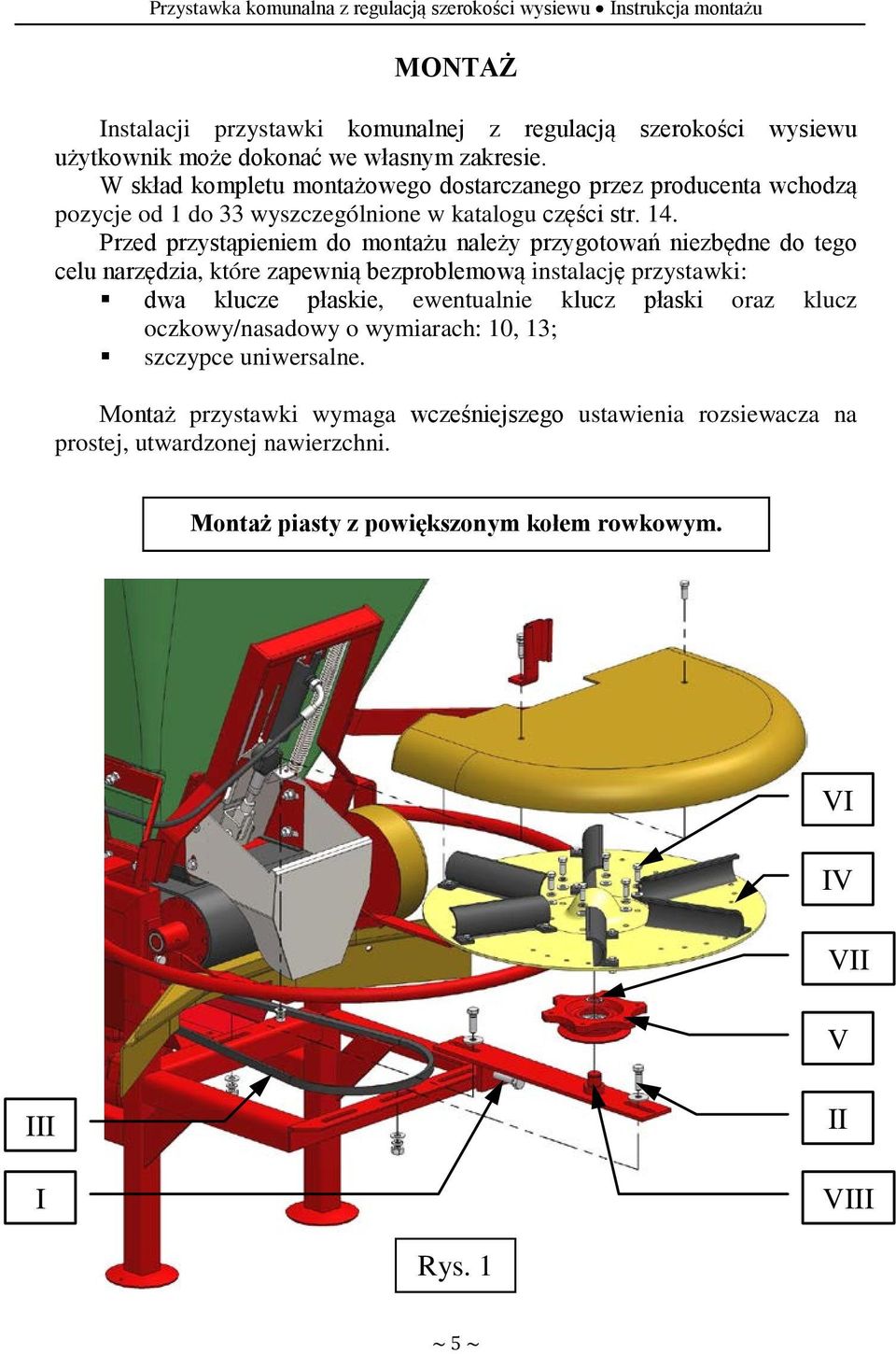 Przed przystąpieniem do montażu należy przygotowań niezbędne do tego celu narzędzia, które zapewnią bezproblemową instalację przystawki: dwa klucze płaskie, ewentualnie