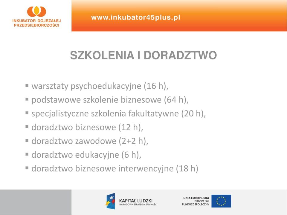 fakultatywne (20 h), doradztwo biznesowe (12 h), doradztwo