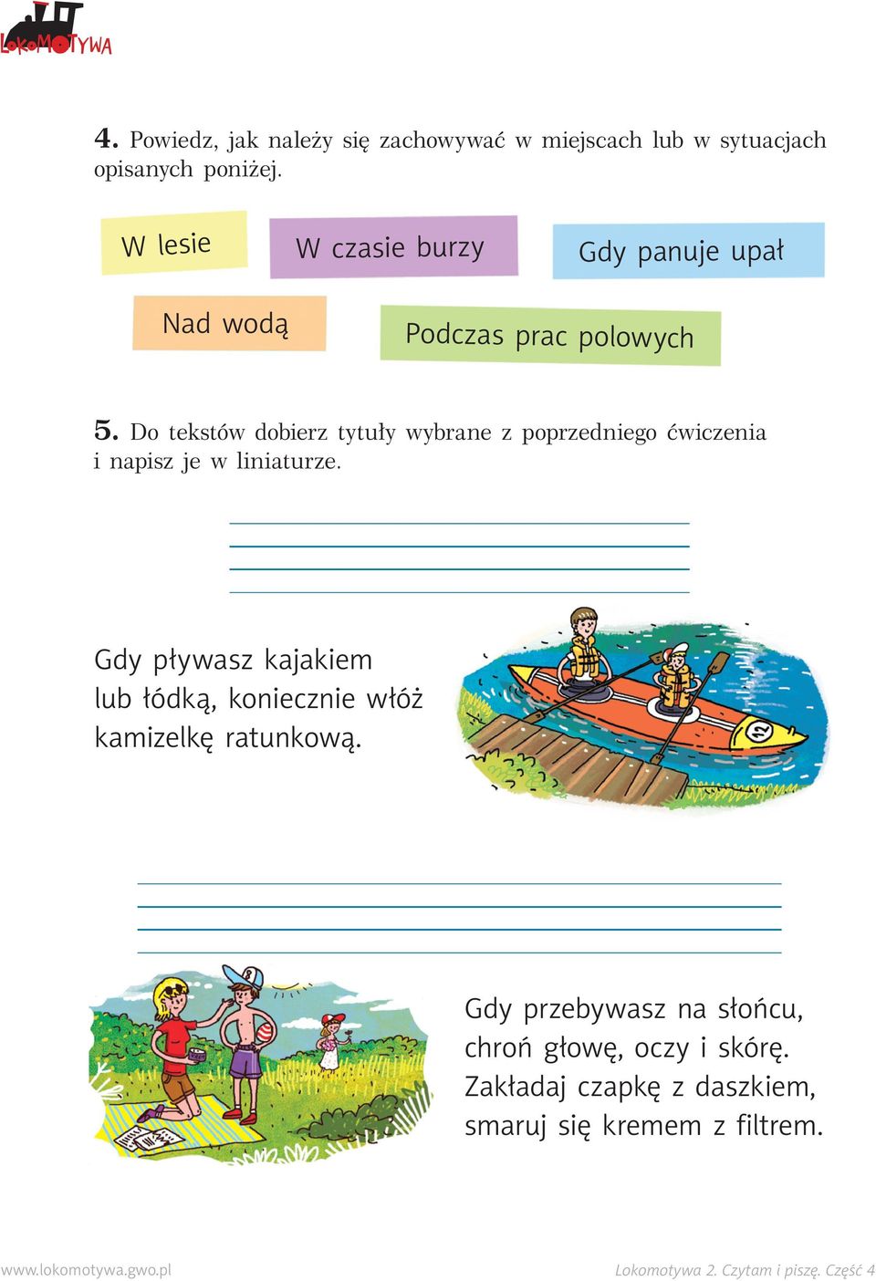 Do tekstów dobierz tytuły wybrane z poprzedniego ćwiczenia i napisz je w liniaturze.