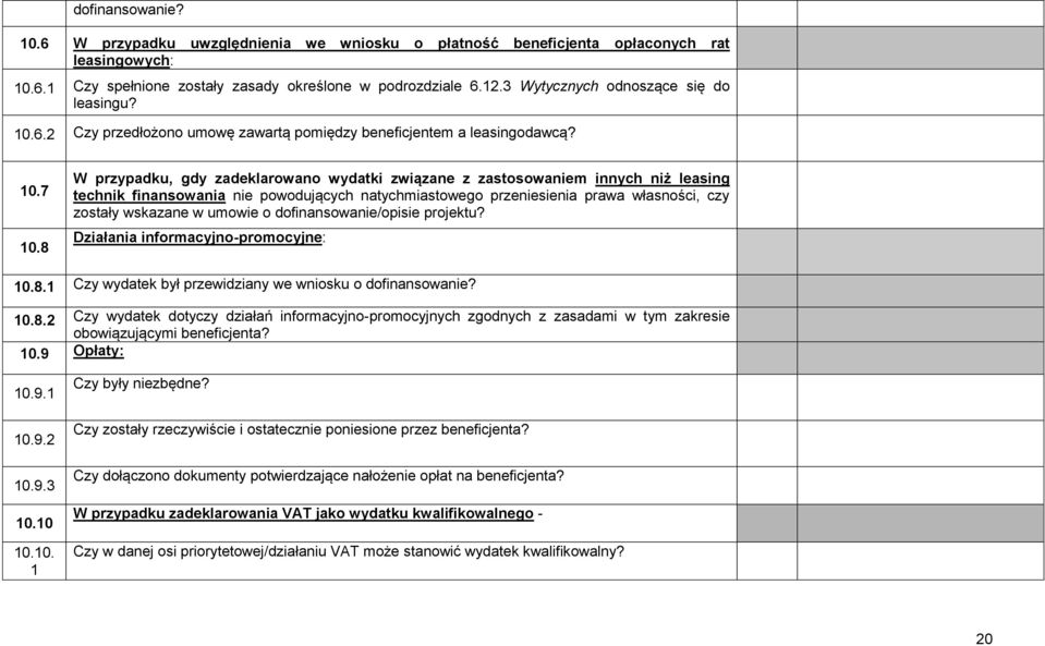 8 W przypadku, gdy zadeklarowano wydatki związane z zastosowaniem innych niż leasing technik finansowania nie powodujących natychmiastowego przeniesienia prawa własności, czy zostały wskazane w