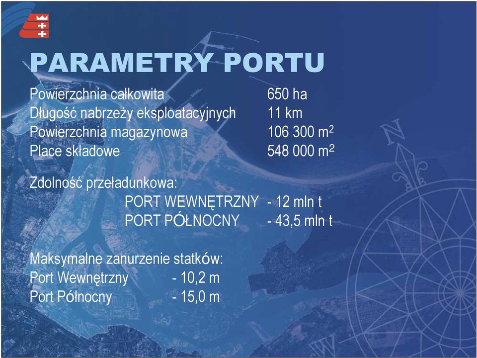 548 000 m 2 Zdolność przeładunkowa: PORT WEWNĘTRZNY - 12 mln t PORT PÓŁNOCNY