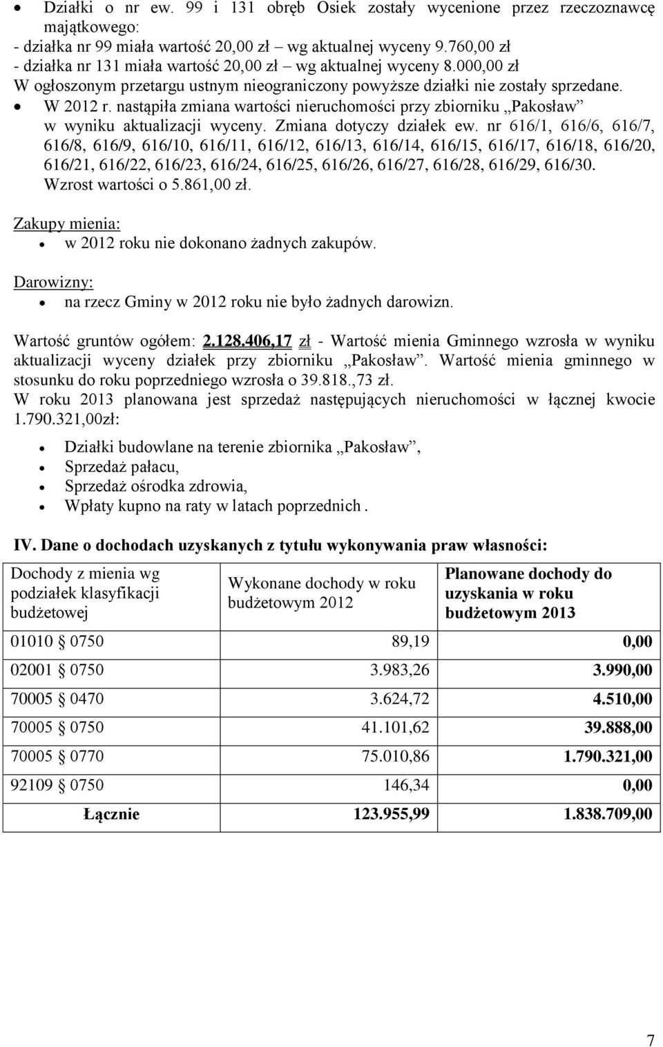 nastąpiła zmiana wartości nieruchomości przy zbiorniku w wyniku aktualizacji wyceny. Zmiana dotyczy działek ew.