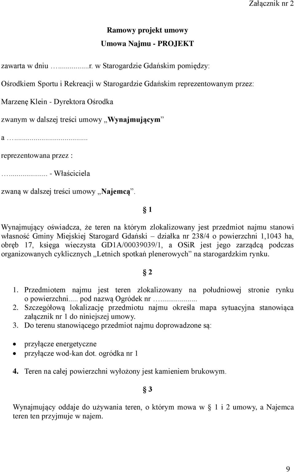 jekt umowy Umowa Najmu - PROJEKT zawart