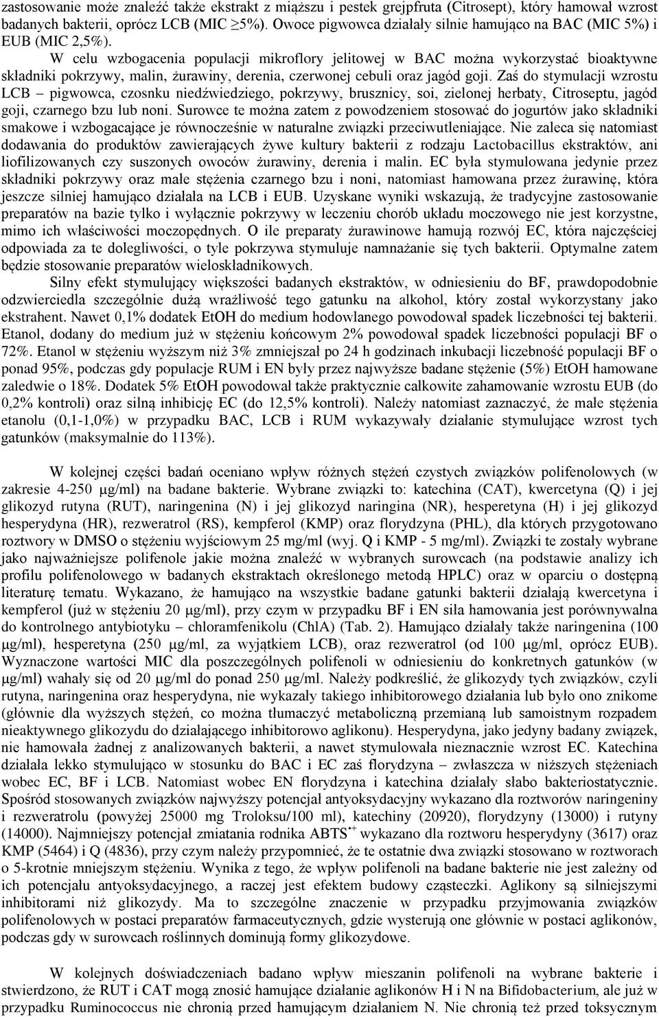 W celu wzbogacenia populacji mikroflory jelitowej w BAC można wykorzystać bioaktywne składniki pokrzywy, malin, żurawiny, derenia, czerwonej cebuli oraz jagód goji.