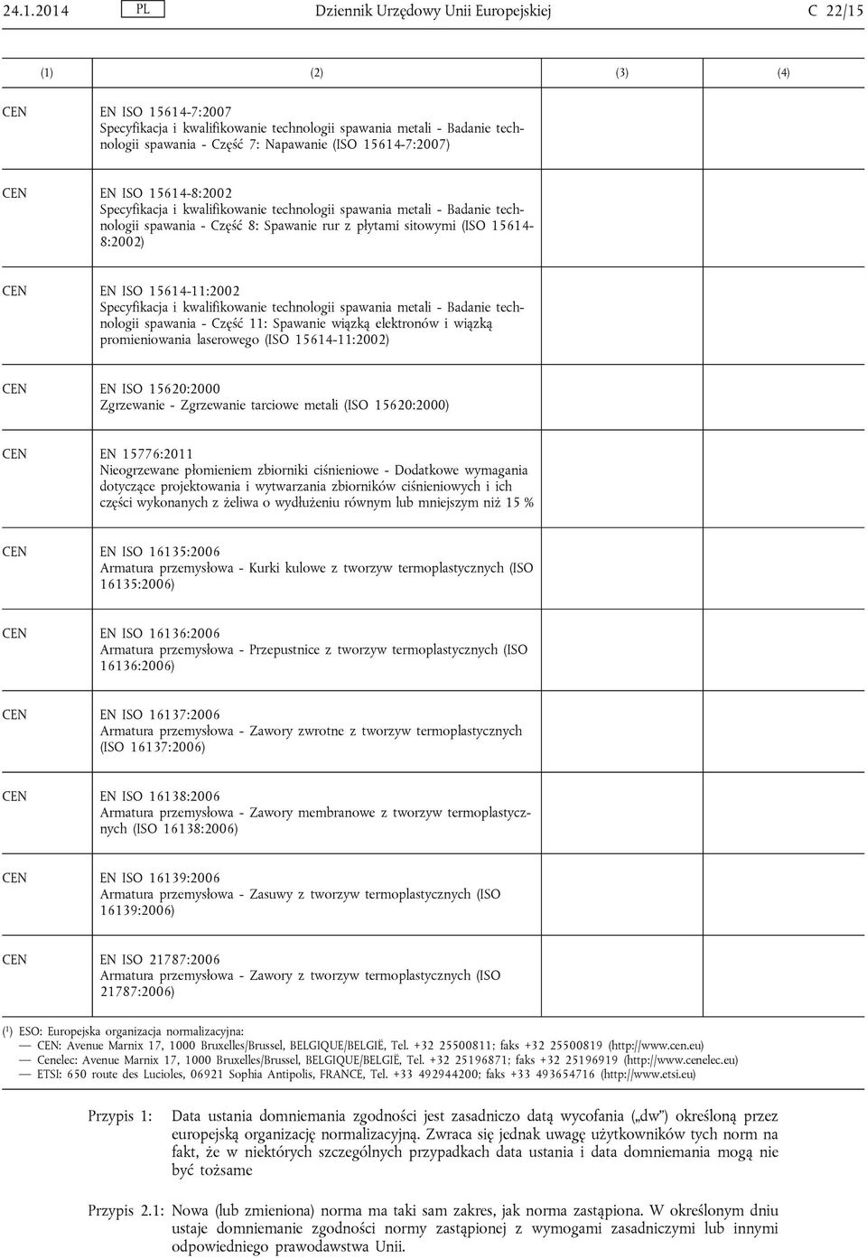 15614-8:2002) CEN EN ISO 15614-11:2002 Specyfikacja i kwalifikowanie technologii spawania metali - Badanie technologii spawania - Część 11: Spawanie wiązką elektronów i wiązką promieniowania