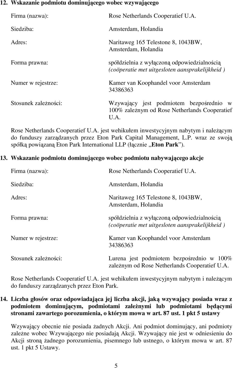 Amsterdam, Holandia Naritaweg 165 Telestone 8, 1043BW, Amsterdam, Holandia spółdzielnia z wyłączoną odpowiedzialnością (coöperatie met uitgesloten aansprakelijkheid ) Kamer van Koophandel voor