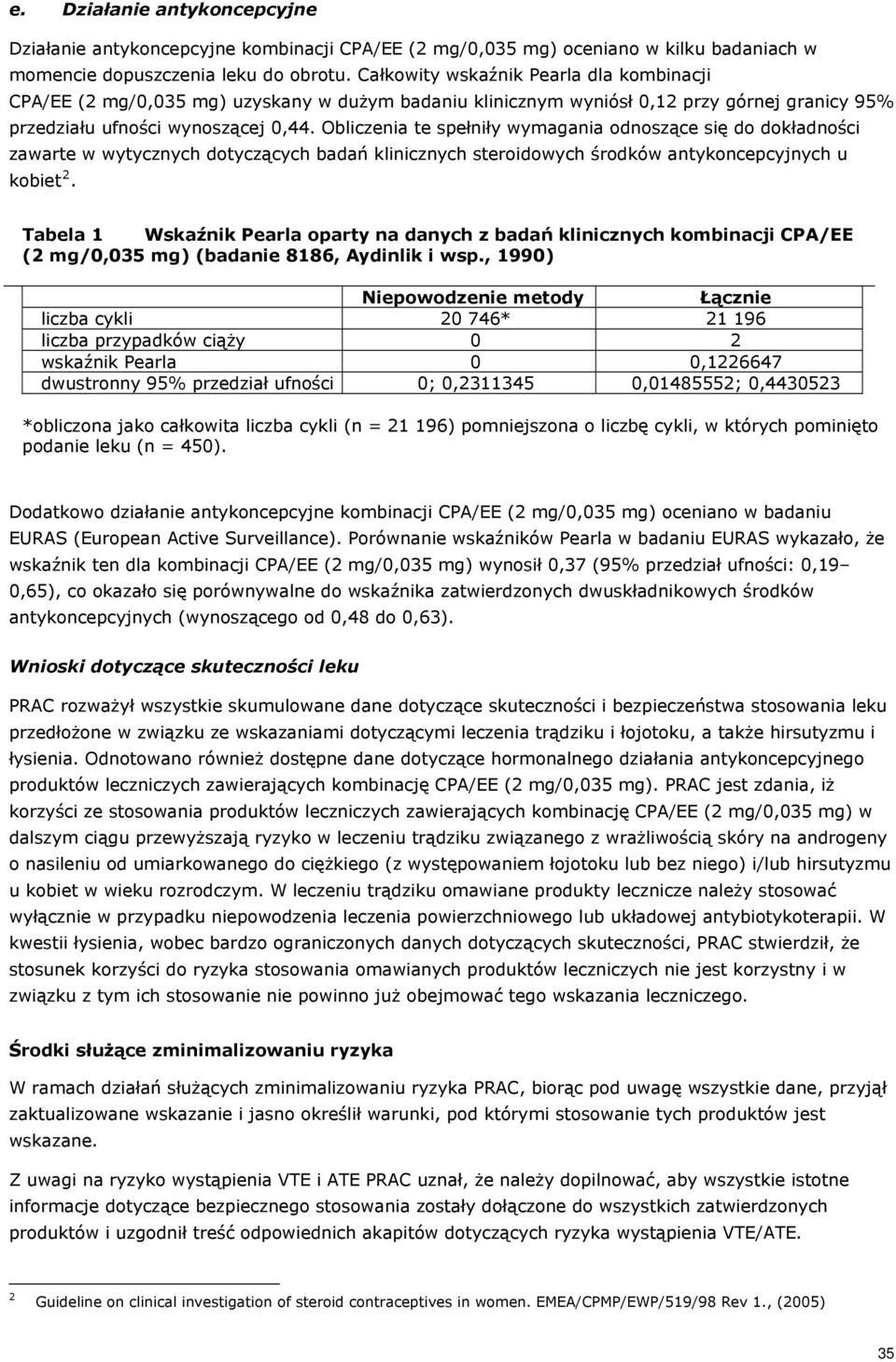 Obliczenia te spełniły wymagania odnoszące się do dokładności zawarte w wytycznych dotyczących badań klinicznych steroidowych środków antykoncepcyjnych u kobiet 2.