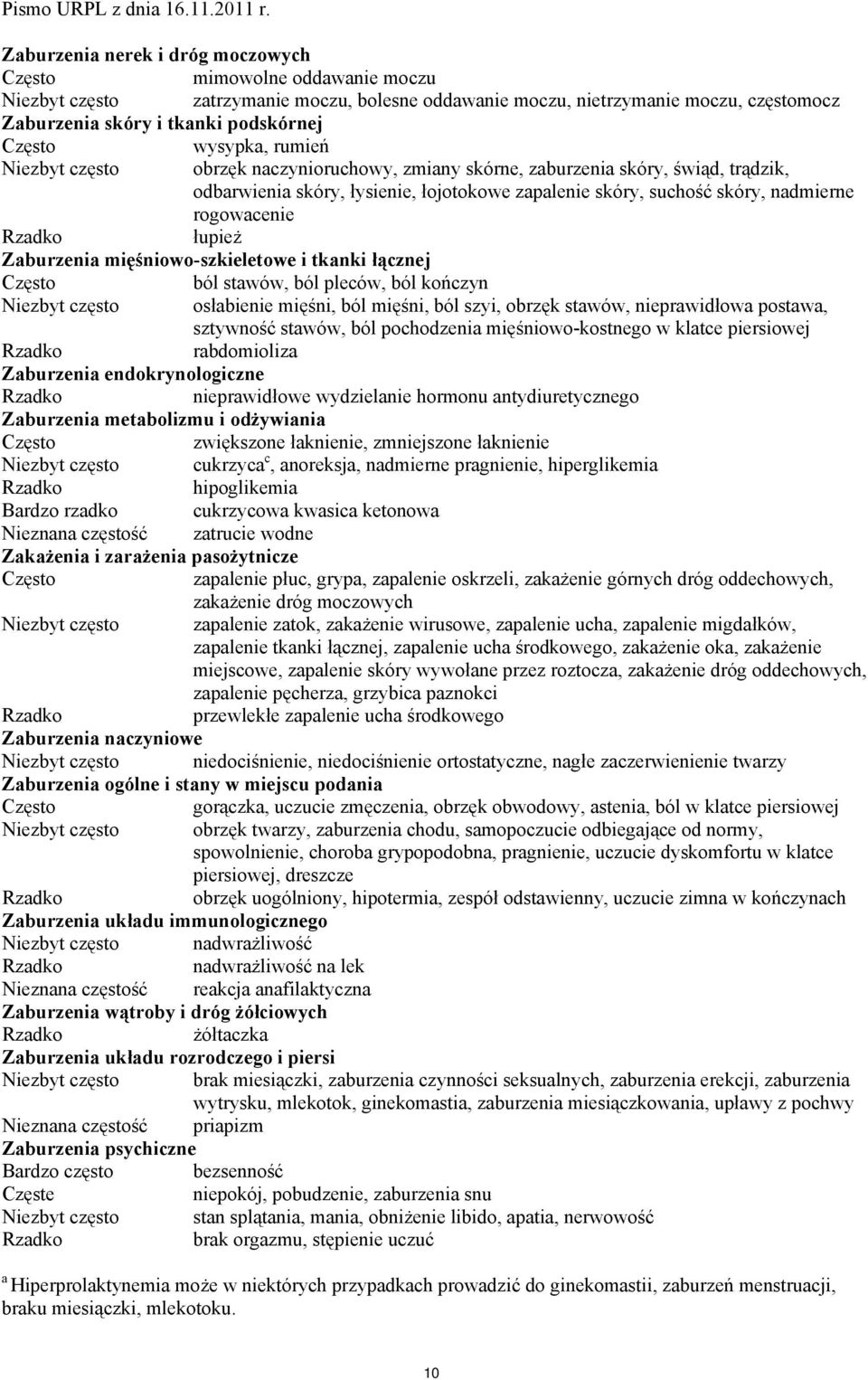 Zaburzenia mięśniowo-szkieletowe i tkanki łącznej ból stawów, ból pleców, ból kończyn Niezbyt często osłabienie mięśni, ból mięśni, ból szyi, obrzęk stawów, nieprawidłowa postawa, sztywność stawów,