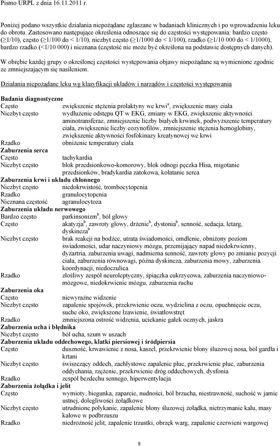 bardzo rzadko (<1/10 000) i nieznana (częstość nie może być określona na podstawie dostępnych danych).