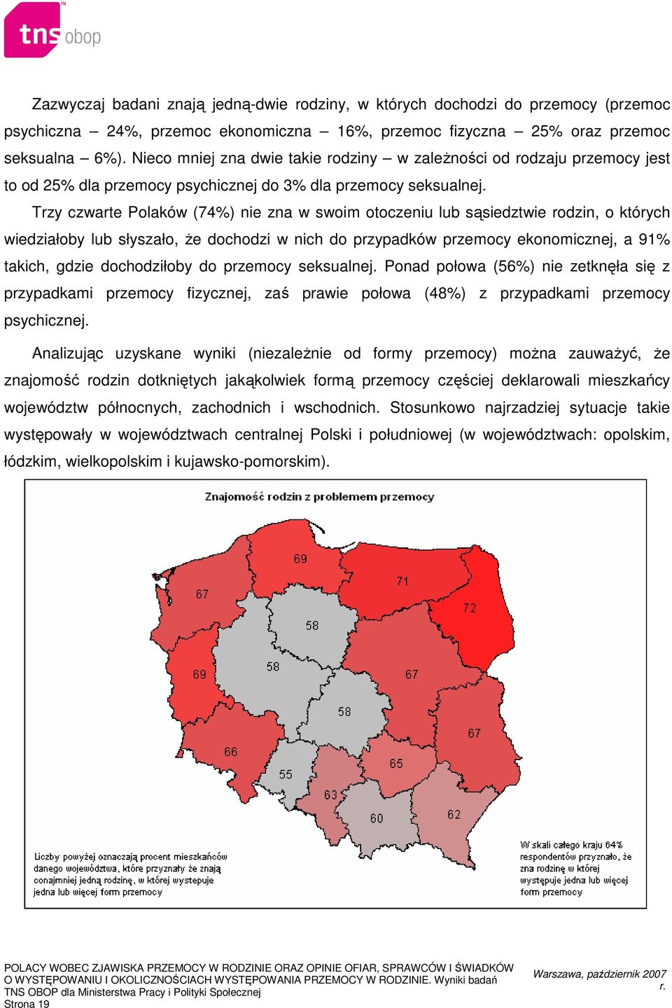 Trzy czwarte Polaków (74%) nie zna w swoim otoczeniu lub sąsiedztwie rodzin, o których wiedziałoby lub słyszało, Ŝe dochodzi w nich do przypadków przemocy ekonomicznej, a 91% takich, gdzie