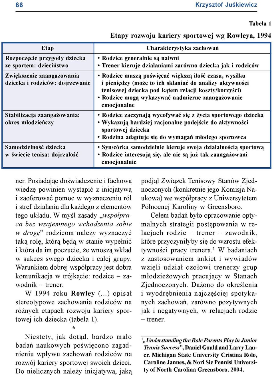 Rodzice muszą poświęcać większą ilość czasu, wysiłku i pieniędzy (może to ich skłaniać do analizy aktywności tenisowej dziecka pod kątem relacji koszty/korzyści) Rodzice mogą wykazywać nadmierne