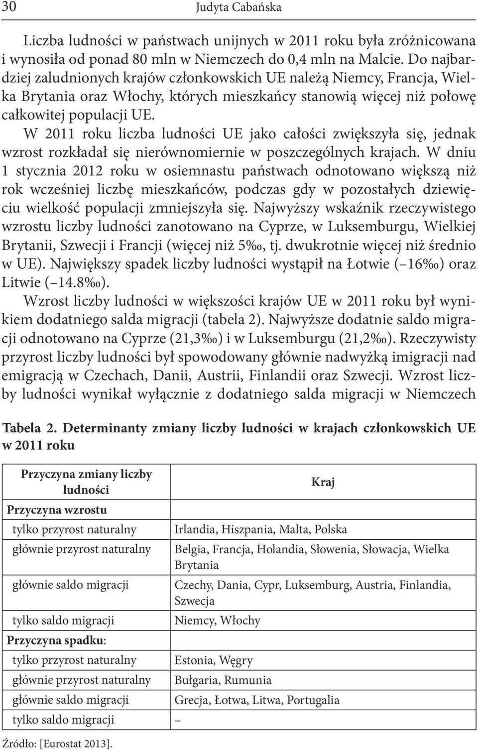 W 2011 roku liczba ludności UE jako całości zwiększyła się, jednak wzrost rozkładał się nierównomiernie w poszczególnych krajach.