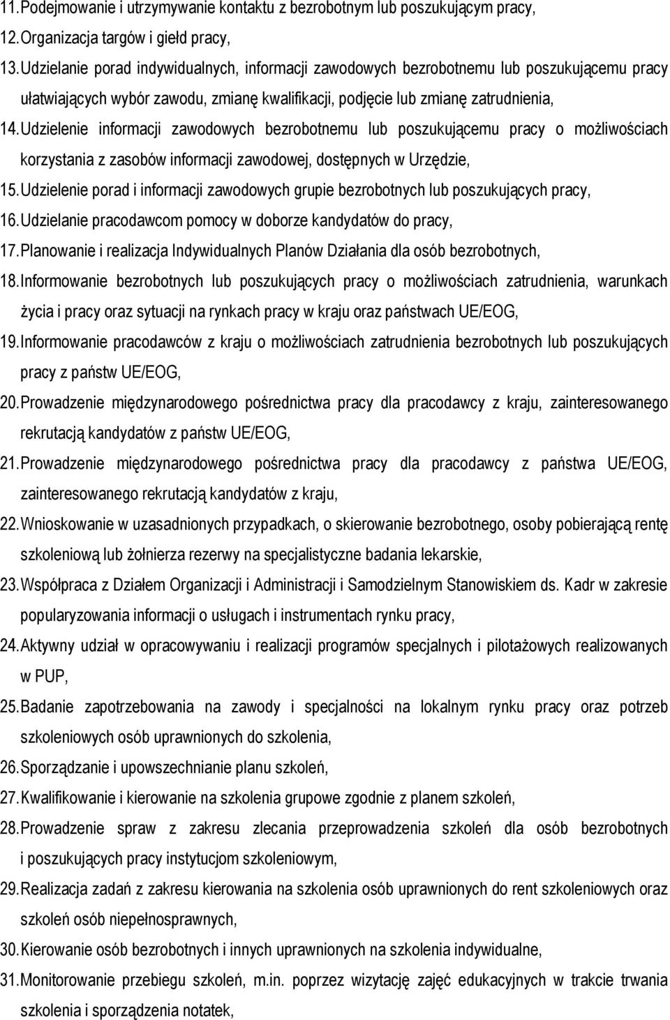 Udzielenie informacji zawodowych bezrobotnemu lub poszukującemu pracy o możliwościach korzystania z zasobów informacji zawodowej, dostępnych w Urzędzie, 15.