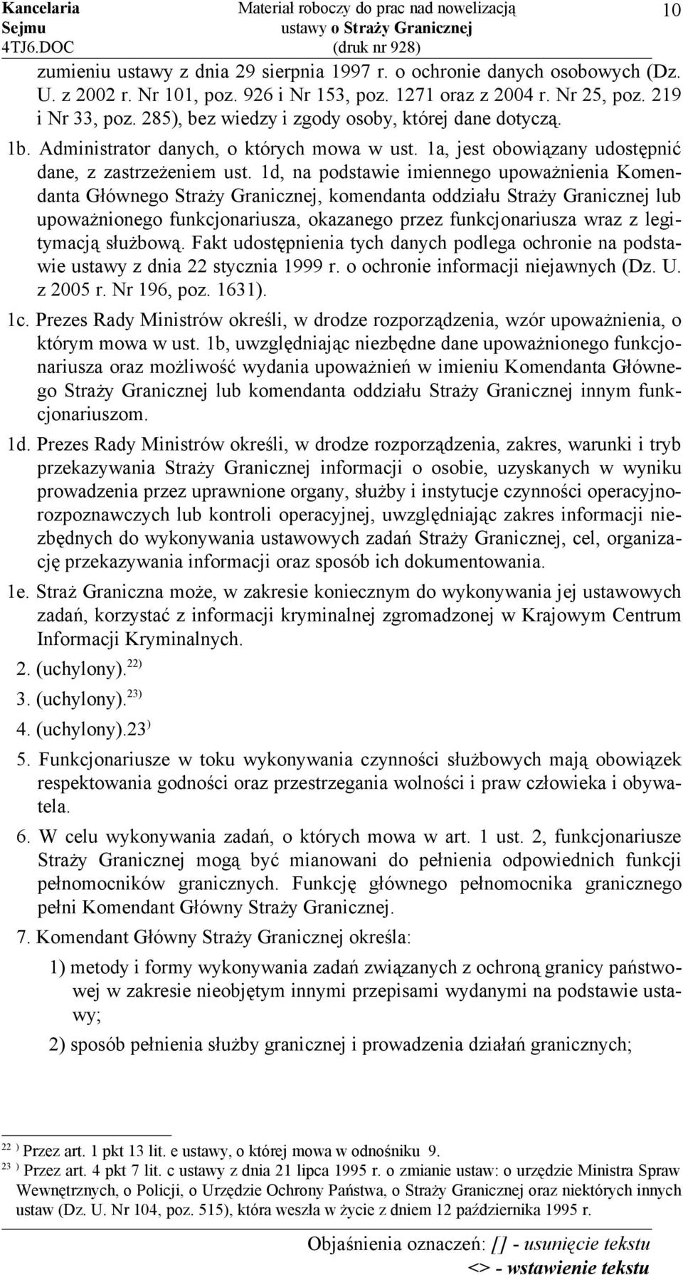 1d, na podstawie imiennego upoważnienia Komendanta Głównego Straży Granicznej, komendanta oddziału Straży Granicznej lub upoważnionego funkcjonariusza, okazanego przez funkcjonariusza wraz z