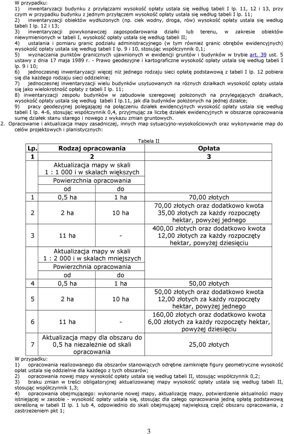 ciek wodny, droga, rów) wysokość opłaty ustala się według tabeli I lp.