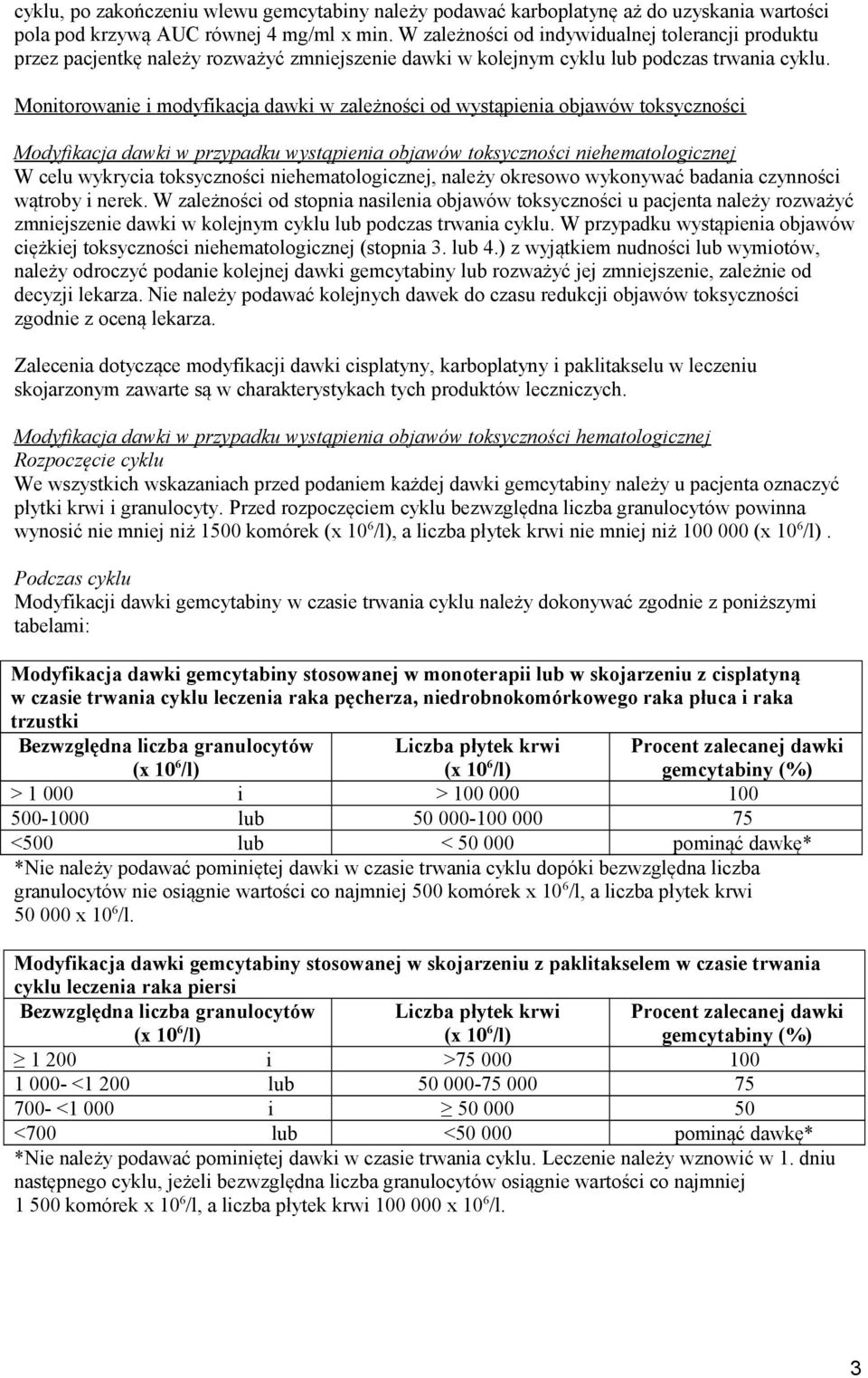 Monitorowanie i modyfikacja dawki w zależności od wystąpienia objawów toksyczności Modyfikacja dawki w przypadku wystąpienia objawów toksyczności niehematologicznej W celu wykrycia toksyczności