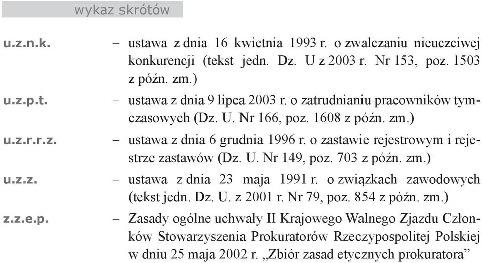 o zastawie rejestrowym i rejestrze zastawów (Dz. U. Nr 149, poz. 703 ustawa z dnia 23 maja 1991 r. o związkach zawodowych (tekst jedn. Dz. U. z 2001 r.