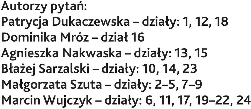 15 Błażej Sarzalski działy: 10, 14, 23 Małgorzata Szuta