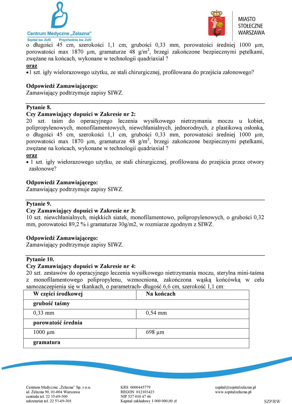 taśm do operacyjnego leczenia wysiłkowego nietrzymania moczu u kobiet, polipropylenowych, monofilamentowych, niewchłanialnych, jednorodnych, z plastikową osłonką,  wykonane w technologii quadriaxial?