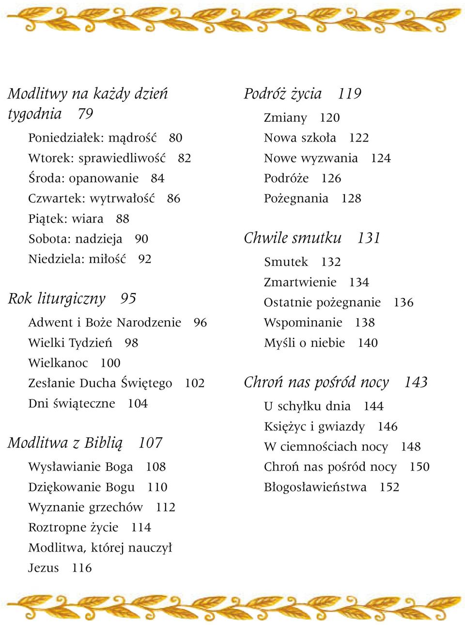 grzechów 112 Roztropne życie 114 Modlitwa, której nauczył Jezus 116 Podróż życia 119 Zmiany 120 Nowa szkoła 122 Nowe wyzwania 124 Podróże 126 Pożegnania 128 Chwile smutku 131 Smutek 132