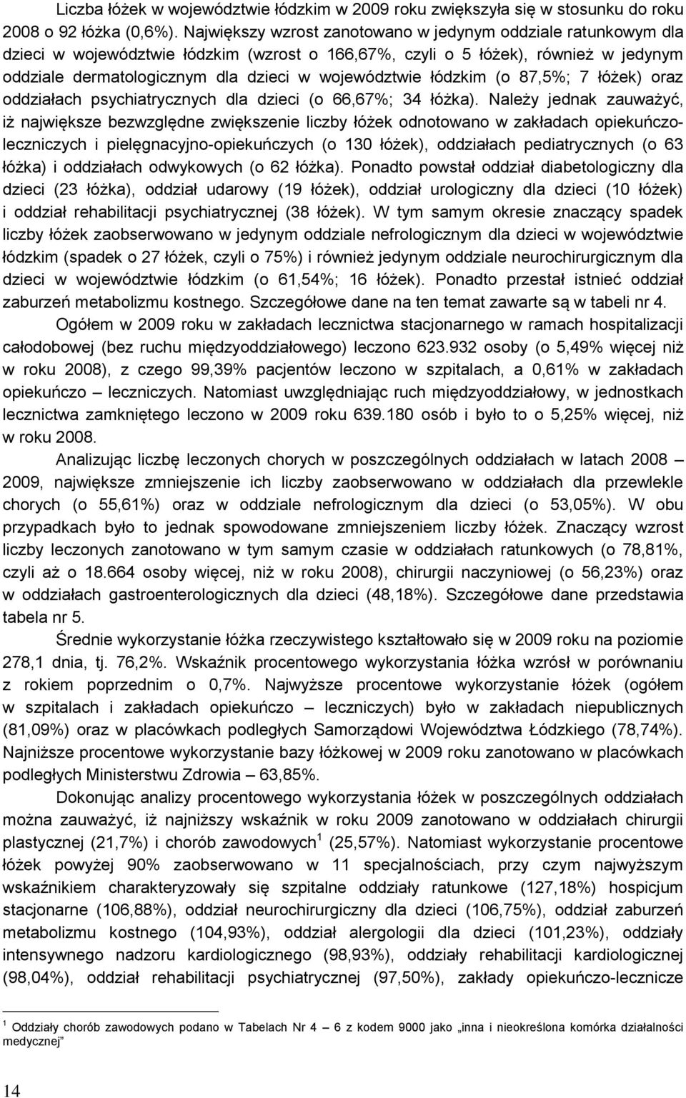 łódzkim (o 87,5%; 7 łóżek) oraz oddziałach psychiatrycznych dla dzieci (o 66,67%; 34 łóżka).