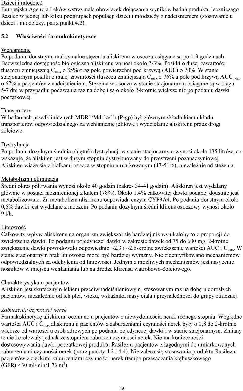 Bezwzględna dostępność biologiczna aliskirenu wynosi około 2-3%. Posiłki o dużej zawartości tłuszczu zmniejszają C max o 85% oraz pole powierzchni pod krzywą (AUC) o 70%.