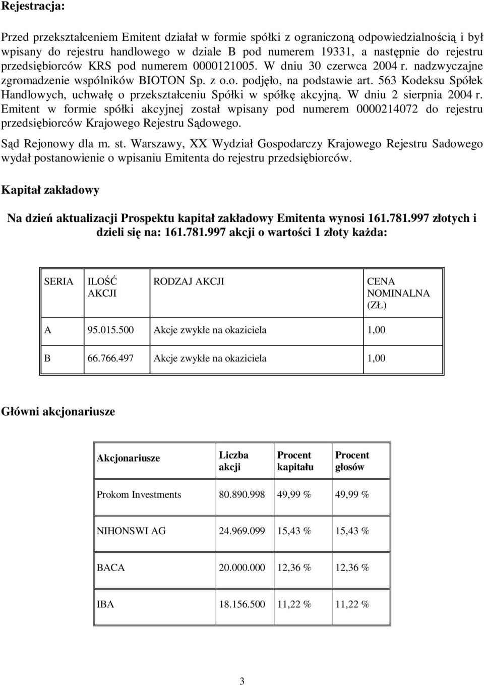 563 Kodeksu Spółek Handlowych, uchwałę o przekształceniu Spółki w spółkę akcyjną. W dniu 2 sierpnia 2004 r.