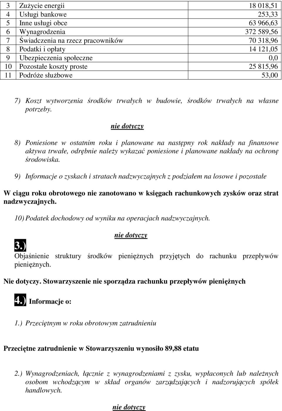 8) Poniesione w ostatnim roku i planowane na następny rok nakłady na finansowe aktywa trwałe, odrębnie należy wykazać poniesione i planowane nakłady na ochronę środowiska.
