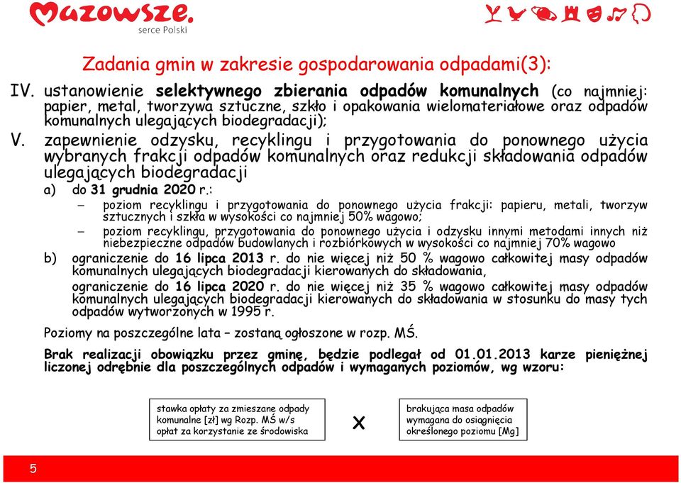 zapewnienie odzysku, recyklingu i przygotowania do ponownego użycia wybranych frakcji odpadów komunalnych oraz redukcji składowania odpadów ulegających biodegradacji a) do 31 grudnia 2020 r.