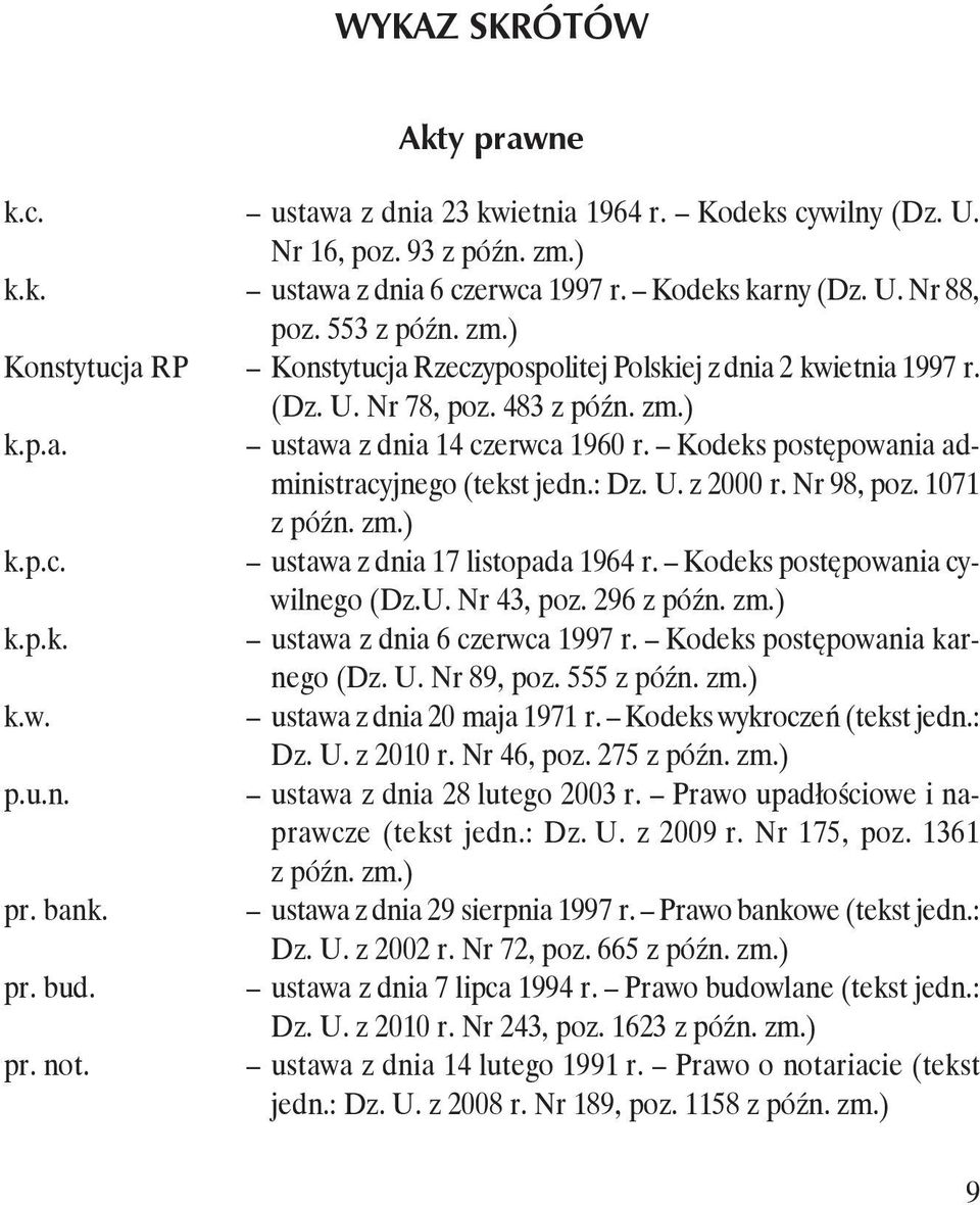 Kodeks postępowania administracyjnego (tekst jedn.: Dz. U. z 2000 r. Nr 98, poz. 1071 z późn. zm.) k.p.c. ustawa z dnia 17 listopada 1964 r. Kodeks postępowania cywilnego (Dz.U. Nr 43, poz.