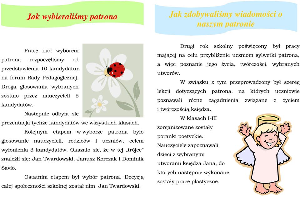 Kolejnym etapem w wyborze patrona było głosowanie nauczycieli, rodziców i uczniów, celem wyłonienia 3 kandydatów.