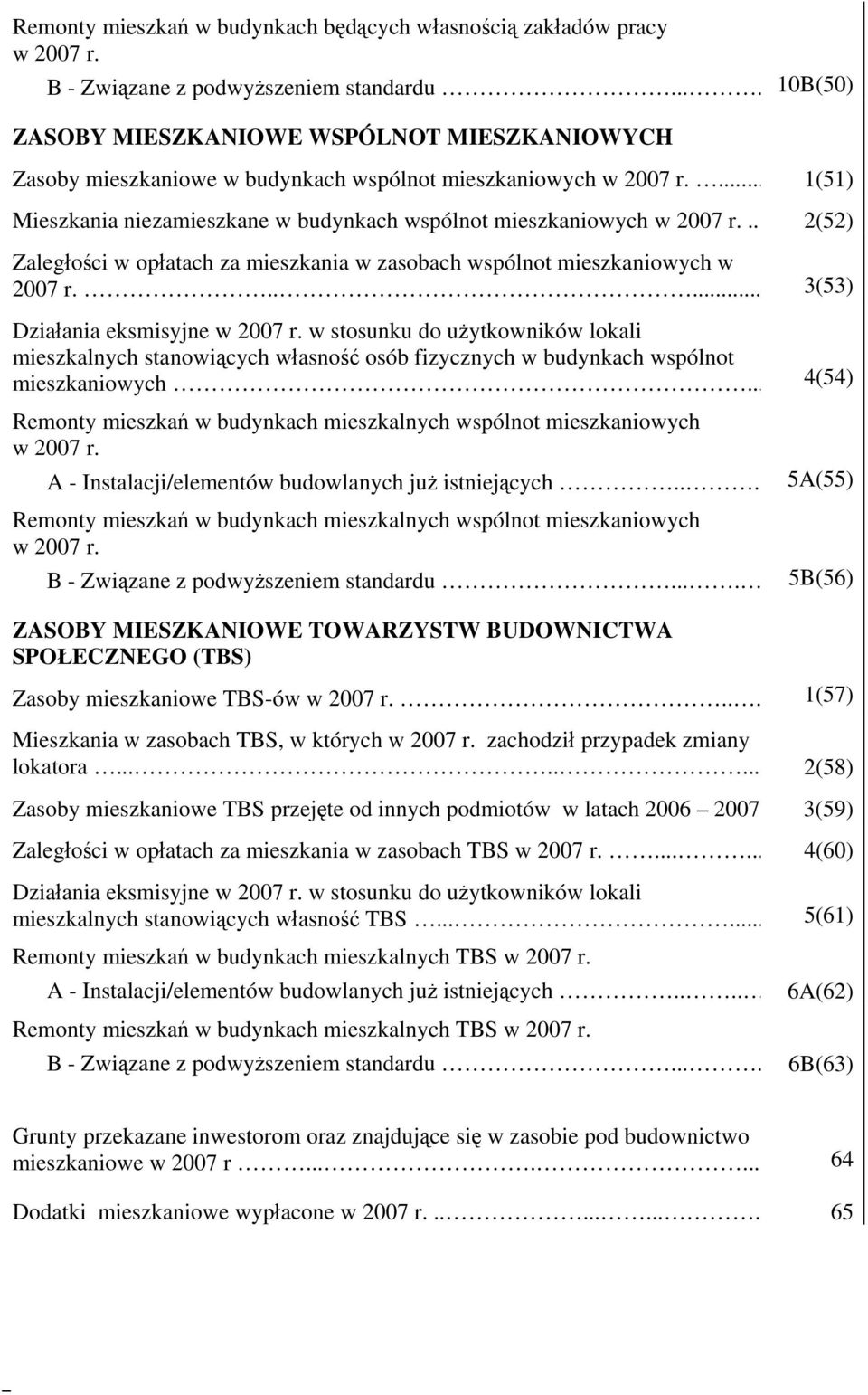 .. 2(52) Zaległości w opłatach za mieszkania w zasobach wspólnot mieszkaniowych w 2007 r...... 3(53) Działania eksmisyjne w 2007 r.