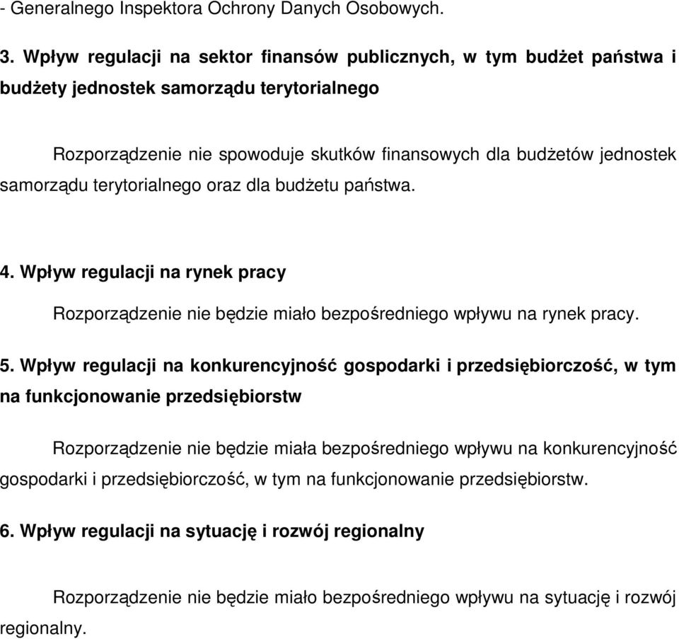 terytorialnego oraz dla budŝetu państwa. 4. Wpływ regulacji na rynek pracy Rozporządzenie nie będzie miało bezpośredniego wpływu na rynek pracy. 5.