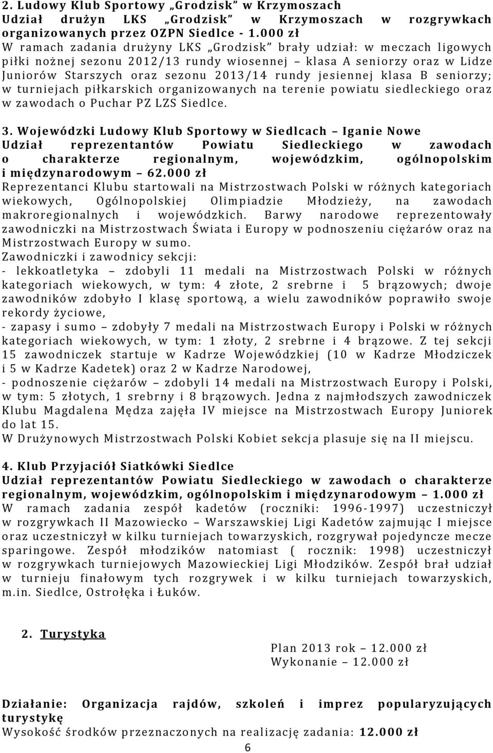 jesiennej klasa B seniorzy; w turniejach piłkarskich organizowanych na terenie powiatu siedleckiego oraz w zawodach o Puchar PZ LZS Siedlce. 3.