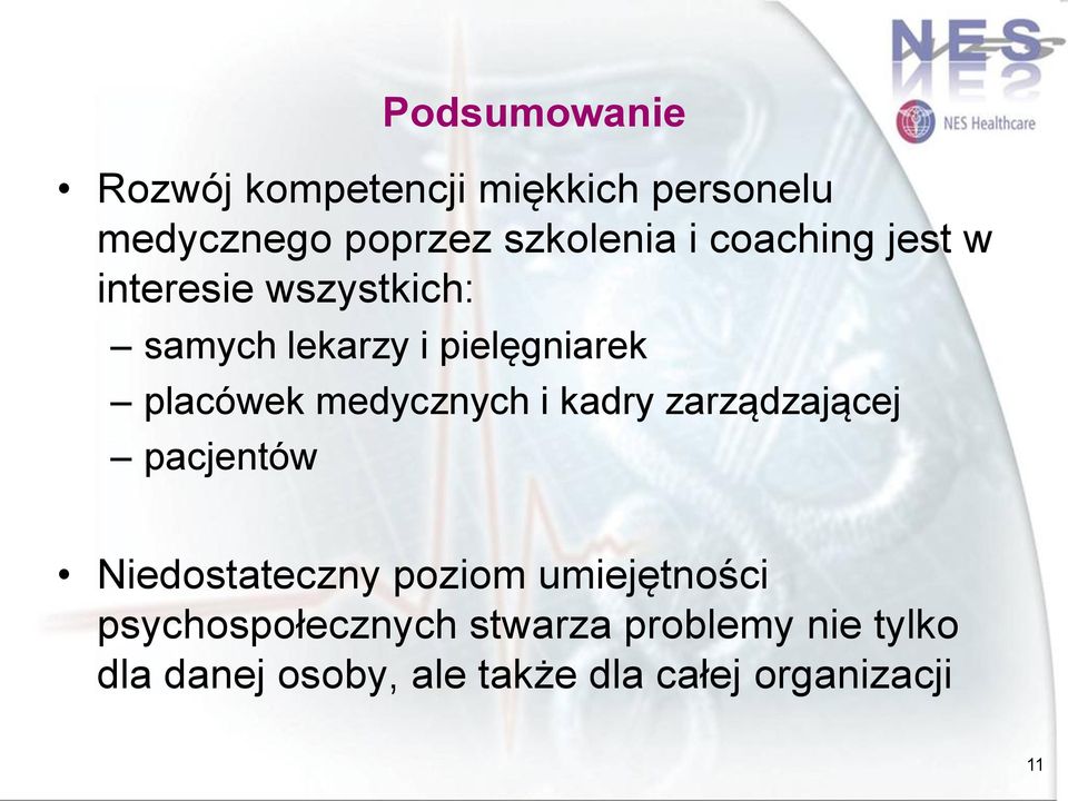 medycznych i kadry zarządzającej pacjentów Niedostateczny poziom umiejętności