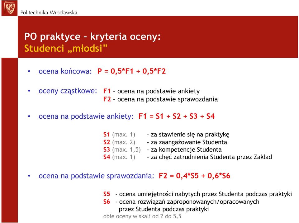 1,5) za kompetencje Studenta S4 (max.