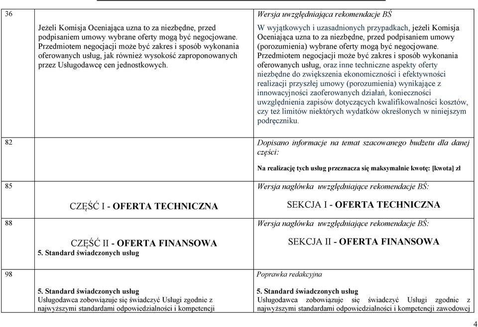 Wersja uwzględniająca rekomendacje BŚ W wyjątkowych i uzasadnionych przypadkach, jeżeli Komisja Oceniająca uzna to za niezbędne, przed podpisaniem umowy (porozumienia) wybrane oferty mogą być