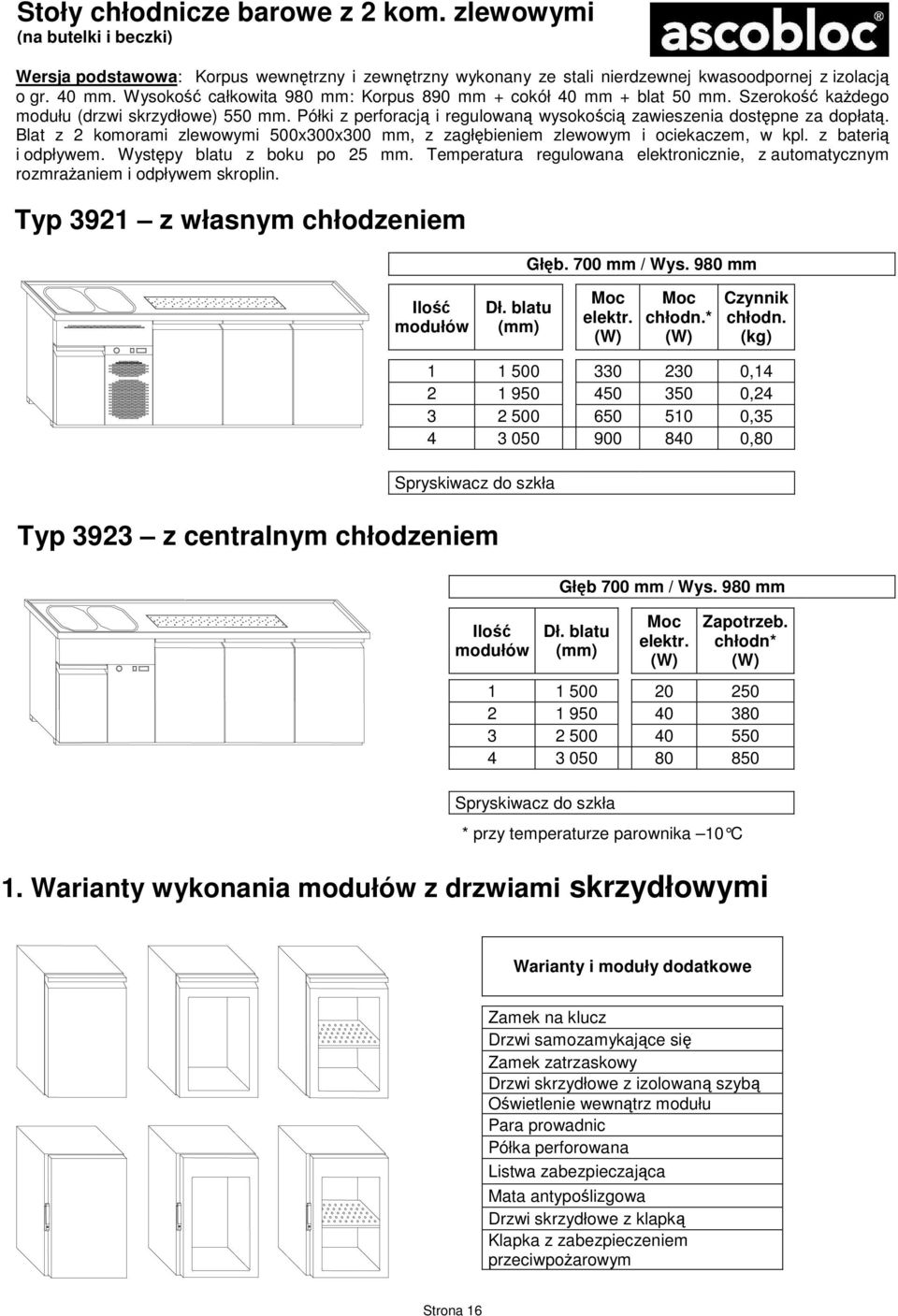 Blat z 2 komorami zlewowymi 500x300x300 mm, z zagłębieniem zlewowym i ociekaczem, w kpl. z baterią i odpływem. Występy blatu z boku po 25 mm.