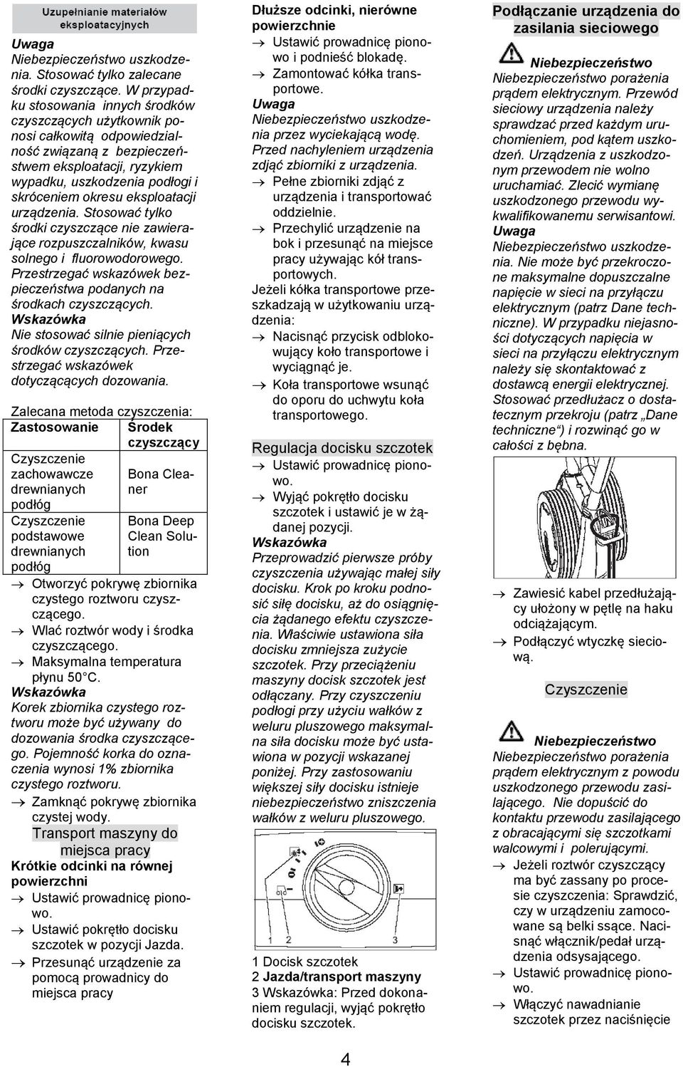 eksploatacji urządzenia. Stosować tylko środki czyszczące nie zawierające rozpuszczalników, kwasu solnego i fluorowodorowego. Przestrzegać wskazówek bezpieczeństwa podanych na środkach czyszczących.