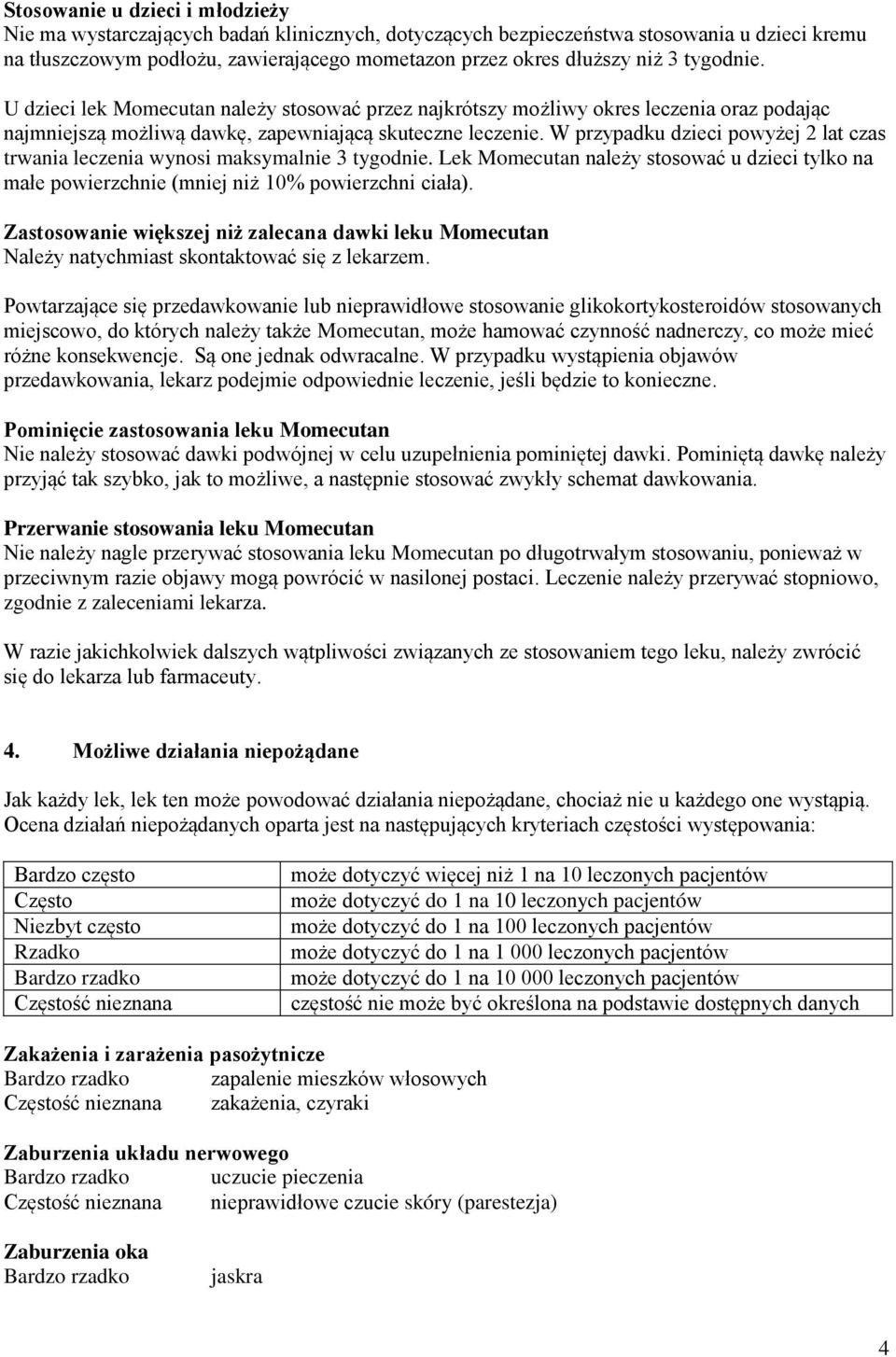 W przypadku dzieci powyżej 2 lat czas trwania leczenia wynosi maksymalnie 3 tygodnie. Lek Momecutan należy stosować u dzieci tylko na małe powierzchnie (mniej niż 10% powierzchni ciała).