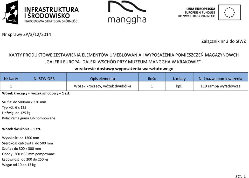 miary Nr i nazwa pomieszczenia 1 Wózek kroczący, wózek dwukółka 1 kpl.