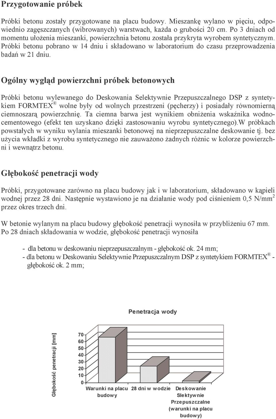 Próbki betonu pobrano w 14 dniu i składowano w laboratorium do czasu przeprowadzenia badań w 21 dniu.